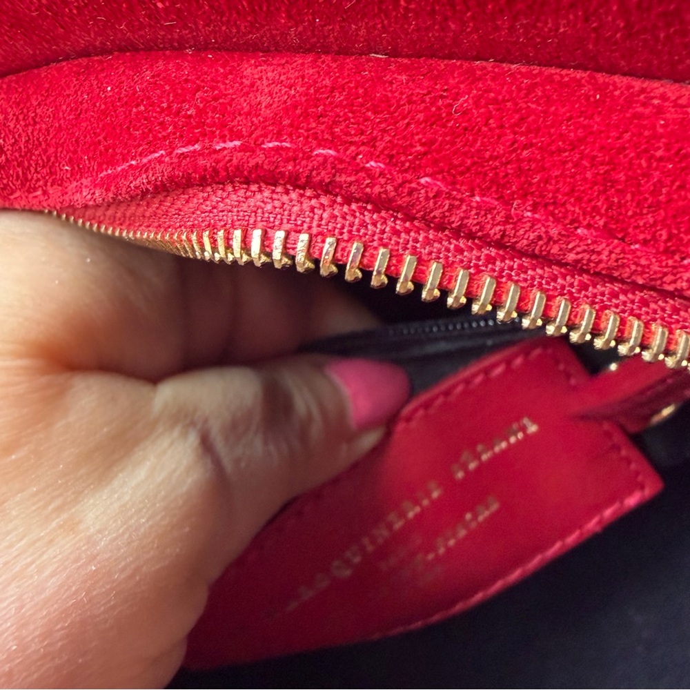 SEZANE RED SUEDE ZIP TOP SHOULDER BAG GOLD COLR METAL CHAIN LEATHER STRAP UNUSED - Picture 12 of 16